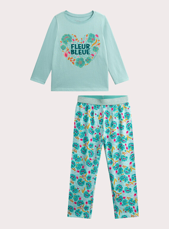 Pyjama mit tropischer Aniamtion für Mädchen VEFAPYJBLU / 24WH1174PYJ203
