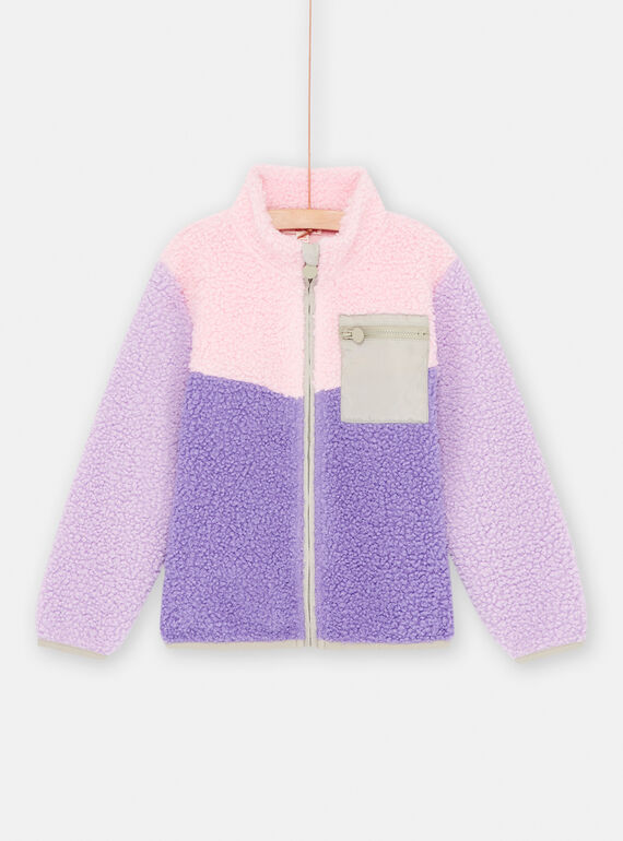 Colorblock-Jacke in Lila, Rosa und Grün aus Sherpa, Mädchen SAJOCARF2 / 23W901M7CARD326