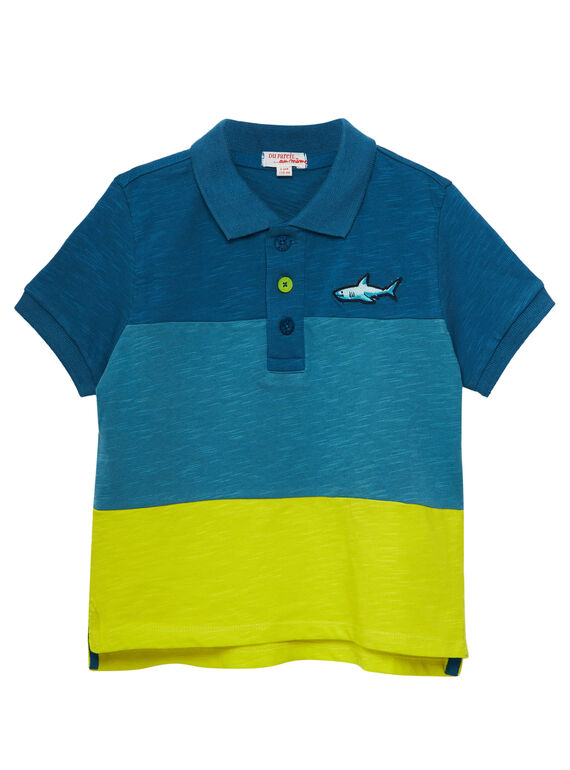 Türkisfarbenes und gelbes Colorblock-Poloshirt für Jungen JOBOPOL / 20S902H1POLC219