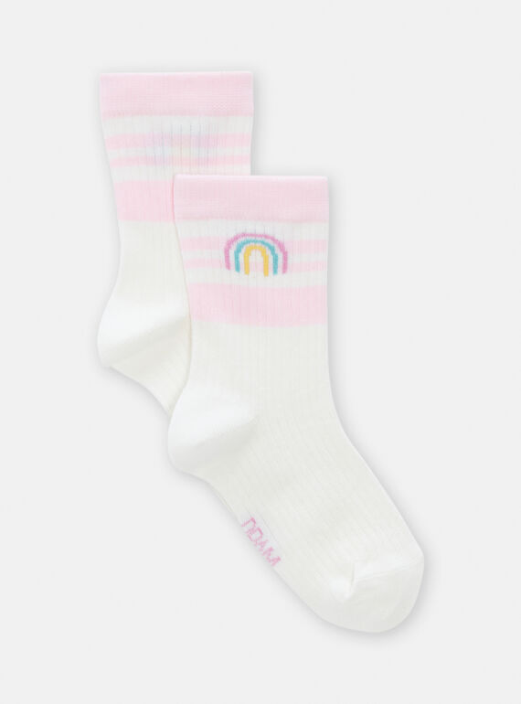 Ecru und rosafarbene Sportsocken mit Regenbogenmuster für Mädchen TYAPOCHO2 / 24SI0184SOQ001