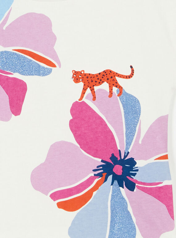 Ökrün-rosa T-Shirt mit Blumen- und Leopardenprint in Baumwolle LABLETI / 21S901J1TMC001