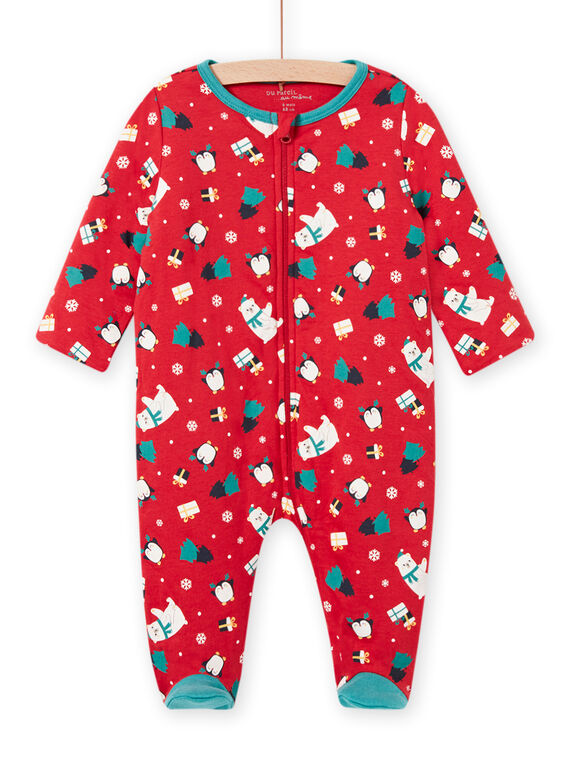 Roter Strampler für Jungen mit Weihnachtsmotiv MEGAGRENOEL / 21WH14F2GRE050