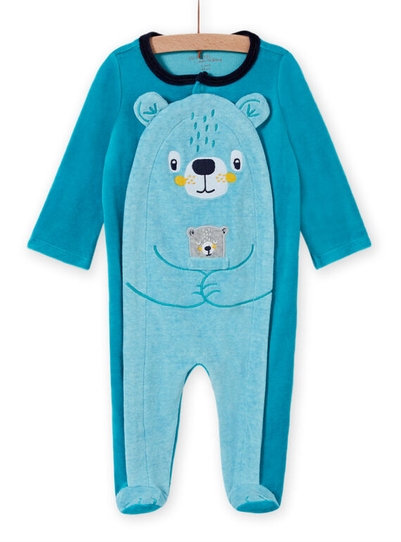 Baby Junge türkis Samt Strampler mit Teddybär-Muster MEGAGREOUR / 21WH1484GRE202