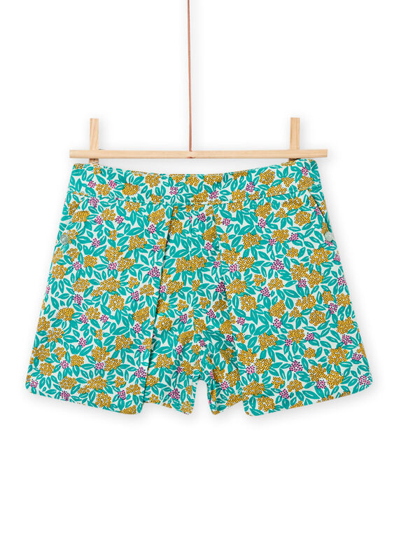 Kind Mädchen mandelgrüne Shorts mit Blumendruck NAGASHORT / 22S901O1SHO611
