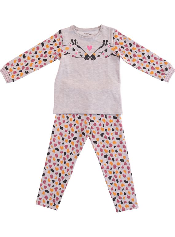Pyjama grau meliert Fleece Kind Mädchen GEFAPYJGIR / 19WH11N6PYJ943