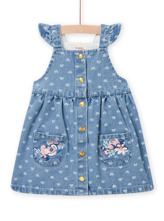 Baby Mädchen Jeanskleid mit Herzchenaufdruck und Taschen NIMOROB1 / 22SG09N1ROBP270