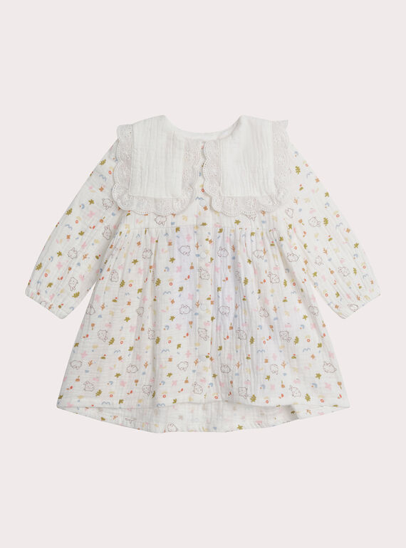 Weißes Kleid zur Geburt mit Fantasiemuster XOU1ROB / 25WF0351ROB000