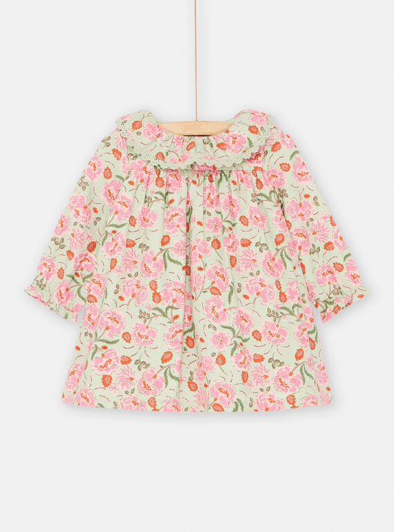 Grünes und rosafarbenes Kleid aus Twill mit Blumenmuster für Baby-Mädchen SIVERROB1 / 23WG09J1ROB631