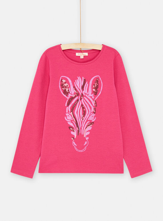 Fuchsiafarbenes T-Shirt mit langen Ärmeln SAJOYTEE4 / 23W901F5TML304