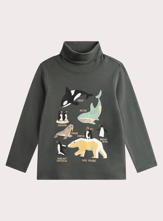 Grüner Rollkragenpullover mit arktischen Tieren für Jungen VOPERSOUP / 24W902R1SPLG617