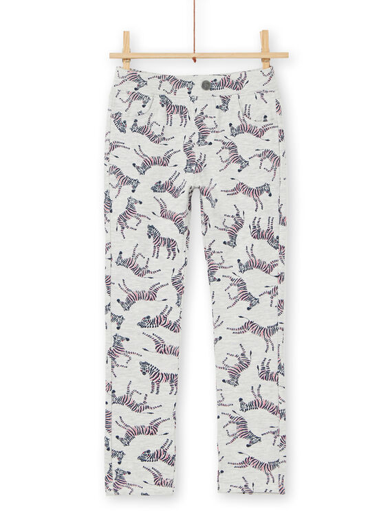 Heidegraue und blaue Jeggings mit Zebra-Print in gebürstetem Vlies LAJOPANT3 / 21S90132D2B006