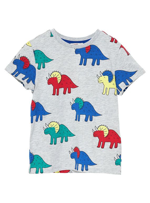 Hellgrau chiniertes kurzärmeliges T-Shirt für Jungen, mit Dinosaurier-Print JOGRATI1 / 20S902E3TMCJ920