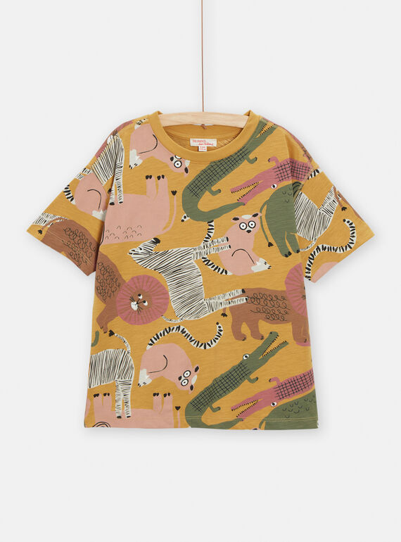 Senfgelbes T-Shirt mit Savannen-Print für Jungen TOCRITI3 / 24S902L2TMCB106