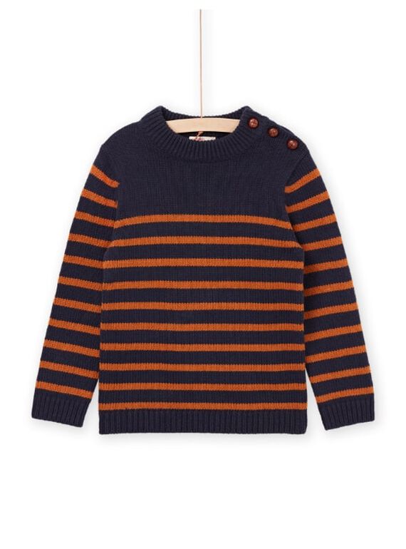 Nachtblauer Pullover mit senfgelben Streifen POJOPUL2 / 22W902D2PUL705