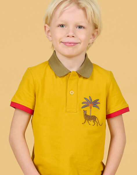 Gelbes Poloshirt mit Leoparden- und Palmenstickerei Kind Junge NOFLAPOL / 22S902R1POLB114