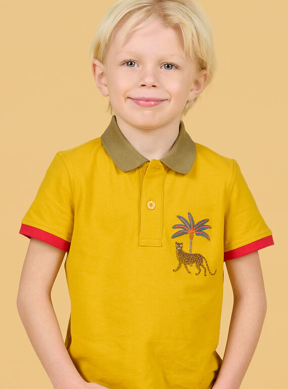 Gelbes Poloshirt mit Leoparden- und Palmenstickerei Kind Junge NOFLAPOL / 22S902R1POLB114