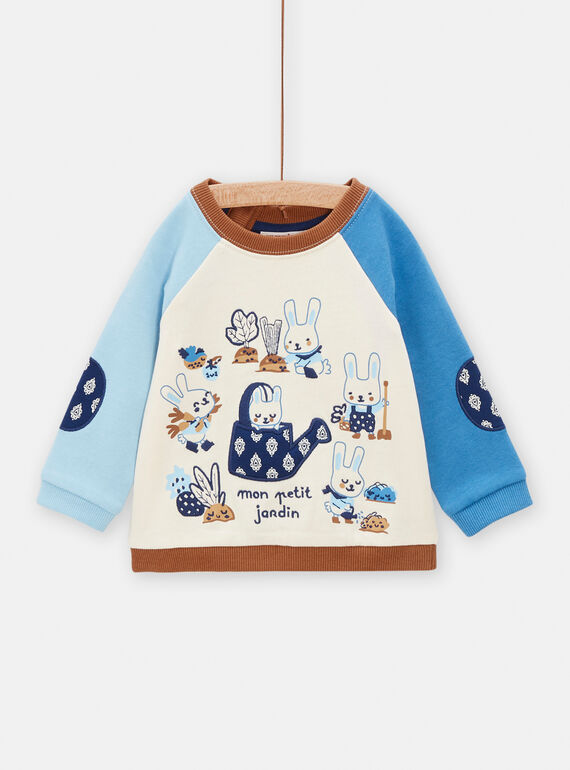 Sweatshirt für Baby-Jungen, dunkel ecru und blau mit Fantasiemuster TUDESWE / 24SG10J1SWE003