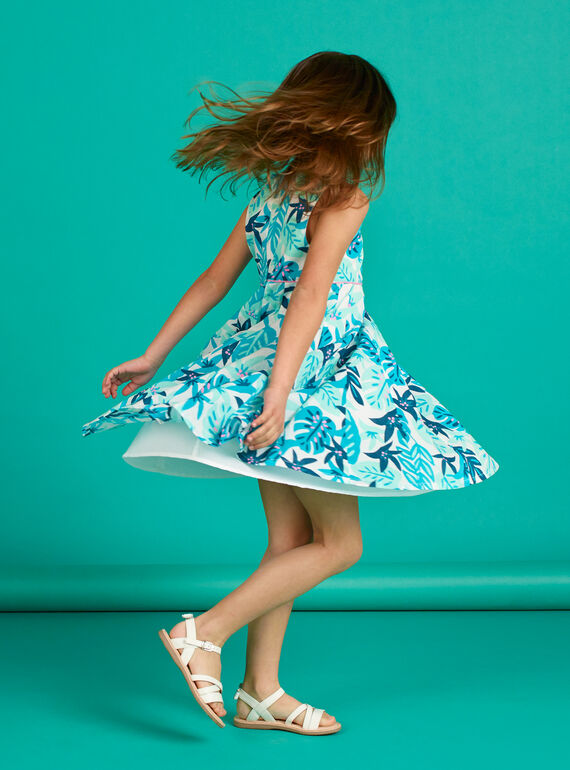 Baby Mädchen Weiß und Blau Foliage Print Kleid LAVEROB3 / 21S901Q1ROB001