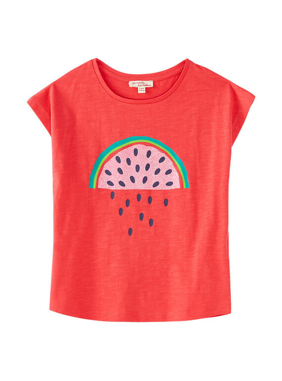 Kurzärmeliges T-Shirt mit Wassermelonen-Aufdruck und Pailletten JAJOTI9 / 20S901T5D31F506