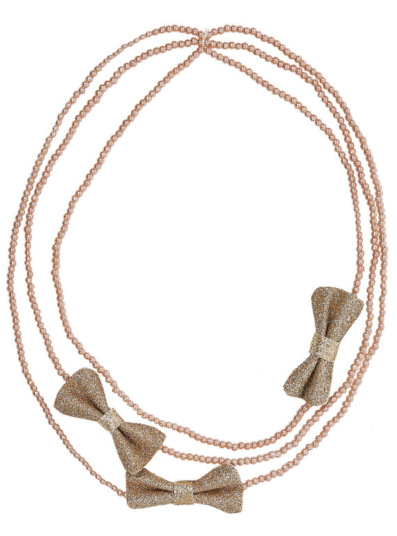Perlenhalskette mit 3 goldenen Glitzerschleifen. JYASOCOU / 20SI0181CLIK008