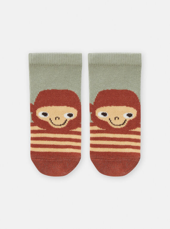 Lorbeergrüne und braune Socken mit Affenmuster für Baby-Jungen TYUCRICHO2 / 24SI1087SOQG605