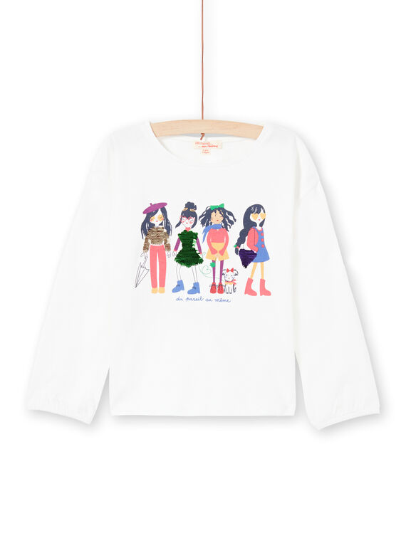 Kind Mädchen ecru Puffärmel T-Shirt mit reversible Pailletten drucken MAMIXTEE4 / 21W901J5TML001