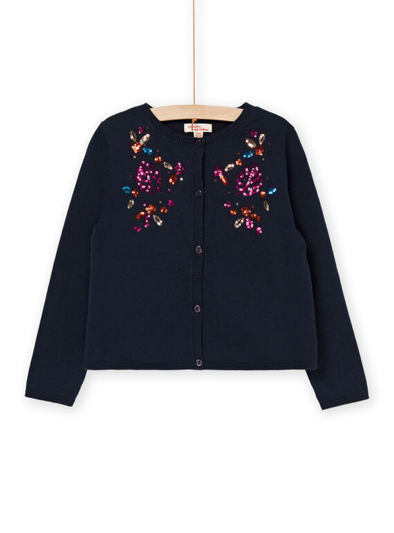 Schwarze Strickjacke mit Blumenmuster aus Pailletten RAJUNCAR / 23S901U1CARC243