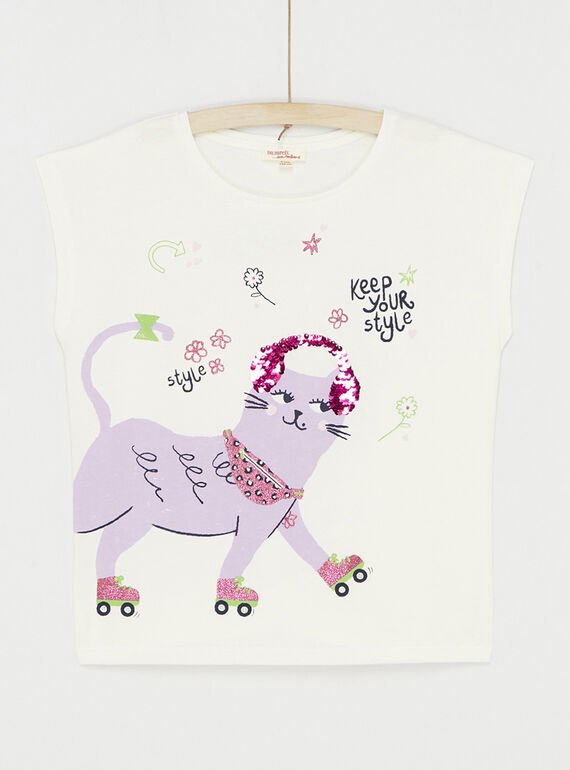 Ecru-T-Shirt mit Katzenanimation SALINTI2 / 23W901H1TEE001