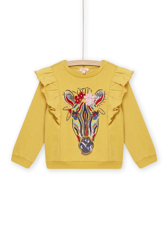 Kind Mädchen topasfarbenes Zebra- und Rüschensweatshirt NALUSWEA1 / 22S901P2SWEB118