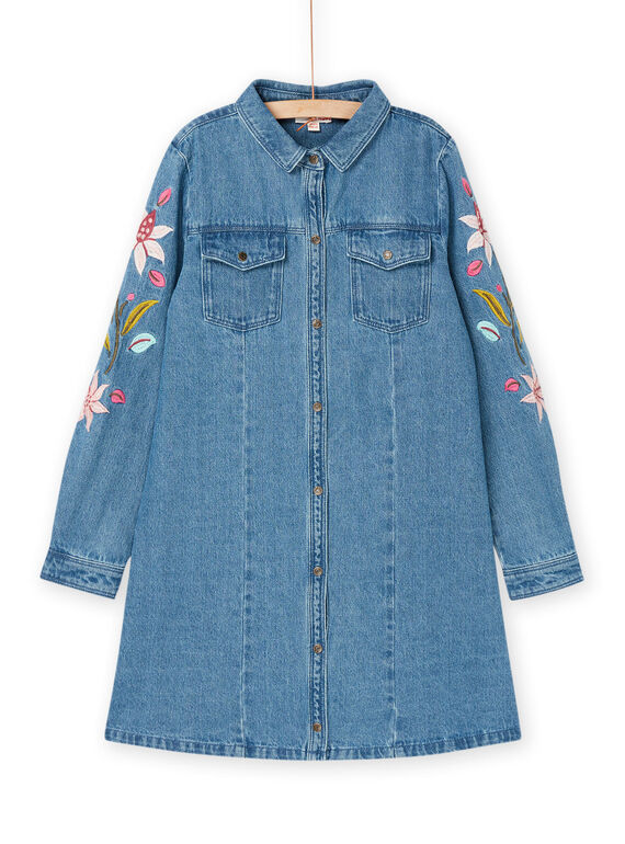 Blaues Jeanskleid mit Blumenstickerei an den Ärmeln RAMAGROB3 / 23S901T2ROBP272