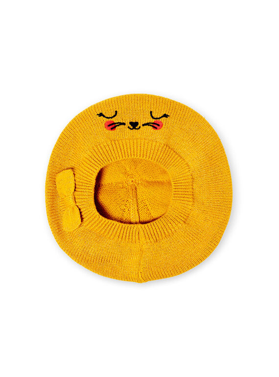 Kleines Mädchen fein gestrickte gelbe Baskenmütze LYINAUBON / 21SI09L1BON106