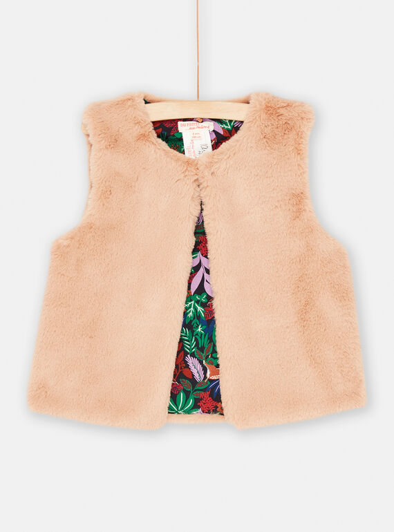 Haselnussbraune Strickjacke ohne Ärmel, wendbar für Mädchen SAKHOCAR1 / 23W901Q1CAR821