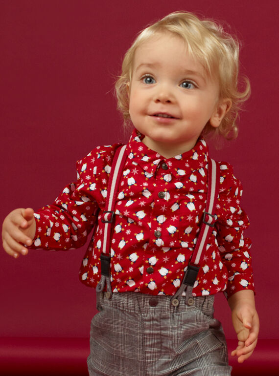 Rotes Oxford-Shirt mit Pinguin-Print, Flocken und Fliege Baby Junge MUNOCHEM / 21WG10Q2CHM050