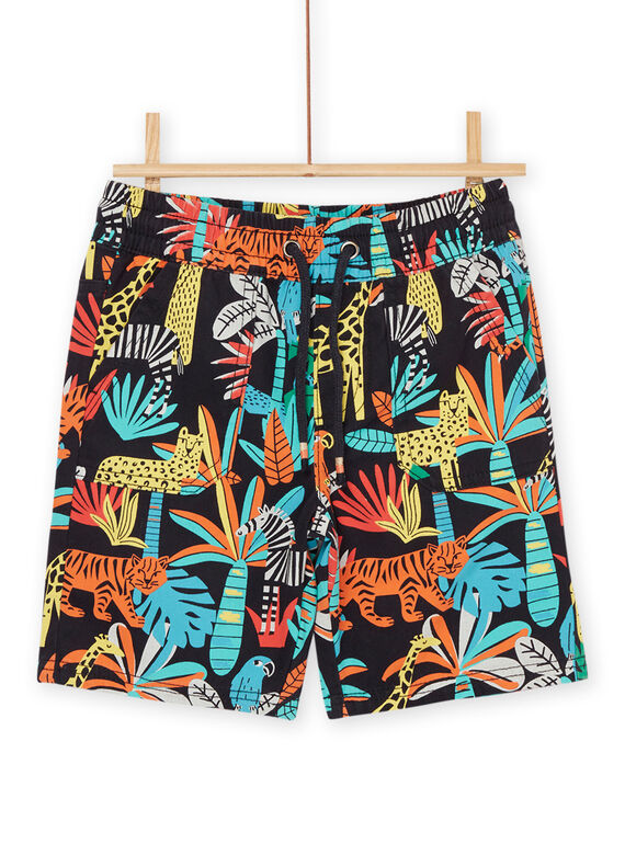 Schwarzbraune Bermuda-Shorts mit buntem Dschungelmuster ROJUNBER3 / 23S902U2BERC243