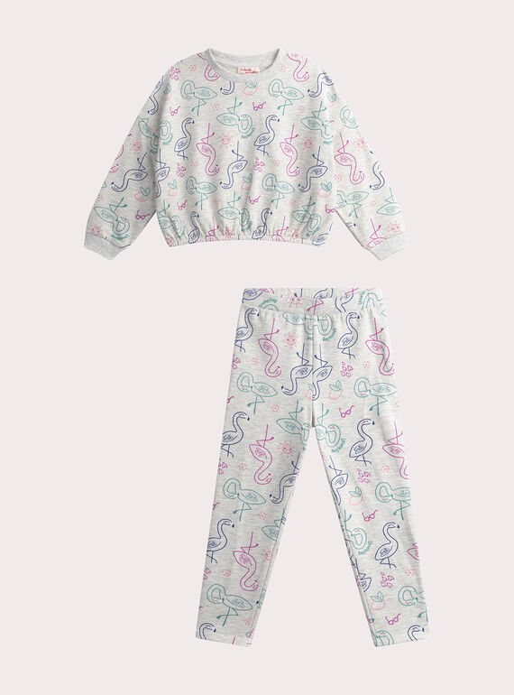 Grau melierter Kinder-Pyjama für Mädchen WEFAPYJFLA / 25SH1195PYJJ920