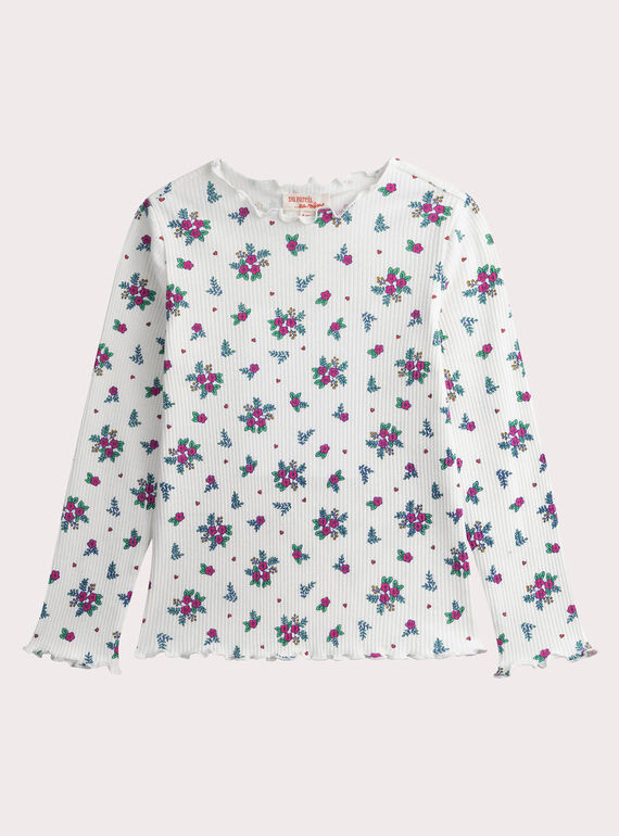 Langarmshirt in Naturweiß aus Rippstrick mit Blumen-Print WAJOTEE1 / 25S901K3TML001