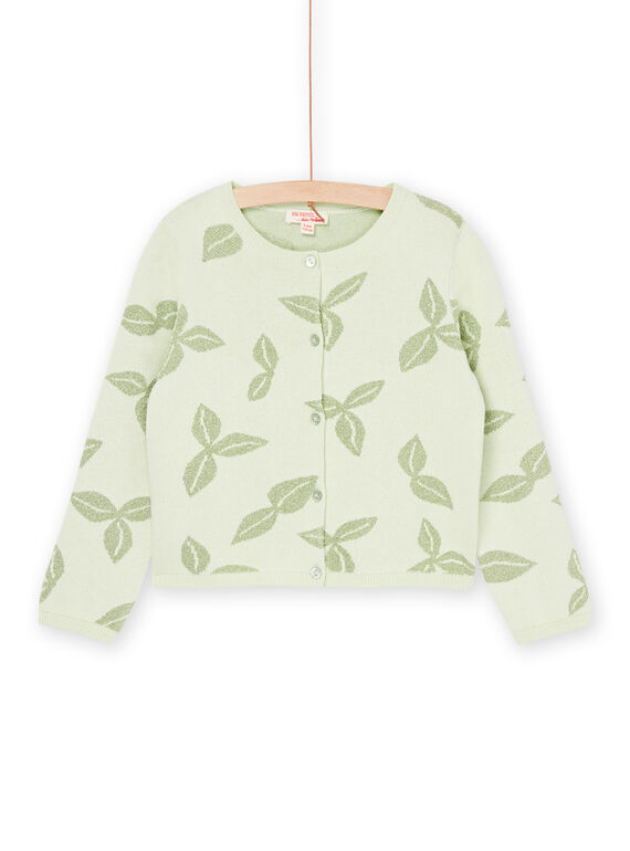Mandelgrüne Strickjacke mit Jaquardmuster RAEXOCAR / 23S901V1CAR611