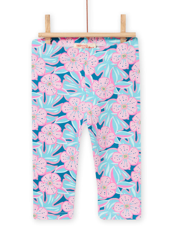 Baby Mädchen Leggings in Blau und Rosa mit Blumendruck NYIFICLEG / 22SI09U1CAL215