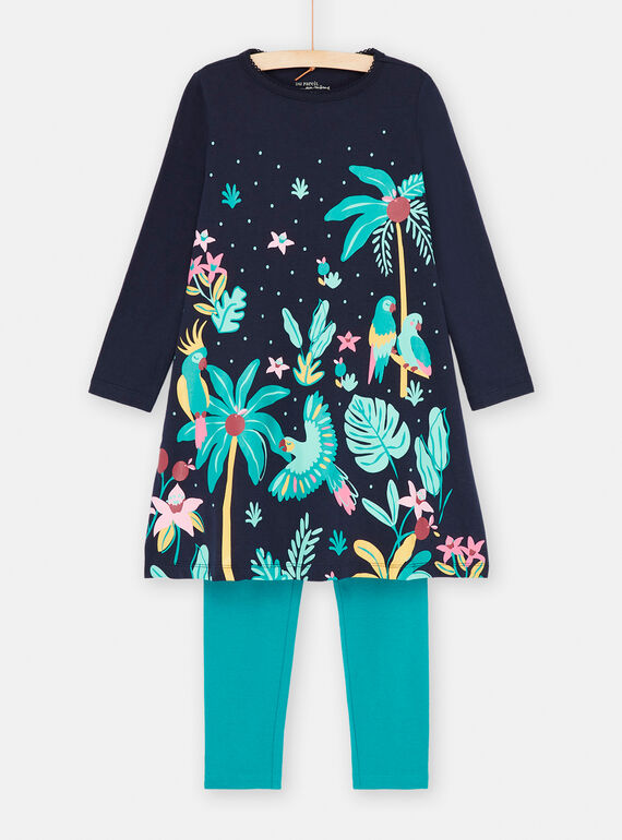 Blauer Nachthemd mit tropischem Druck und Leggings, Mädchen SEFACHUEXO / 23WH1141CHN070