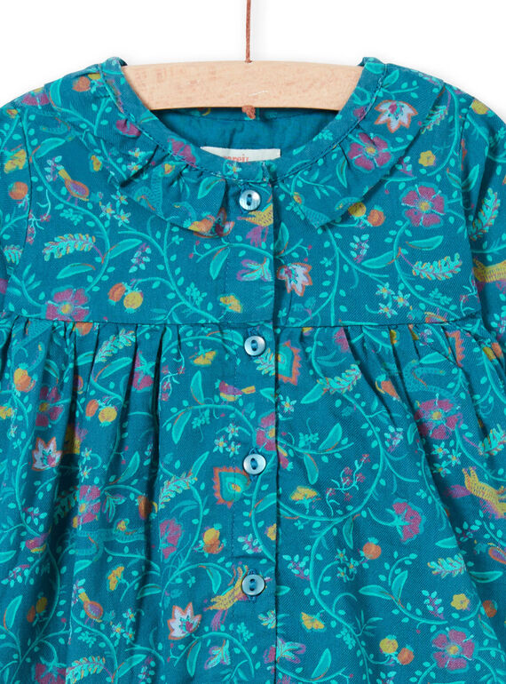 Baby Mädchen Kleid mit langen Ärmeln in blau mit Blumendruck MITUROB1 / 21WG09K3ROB714
