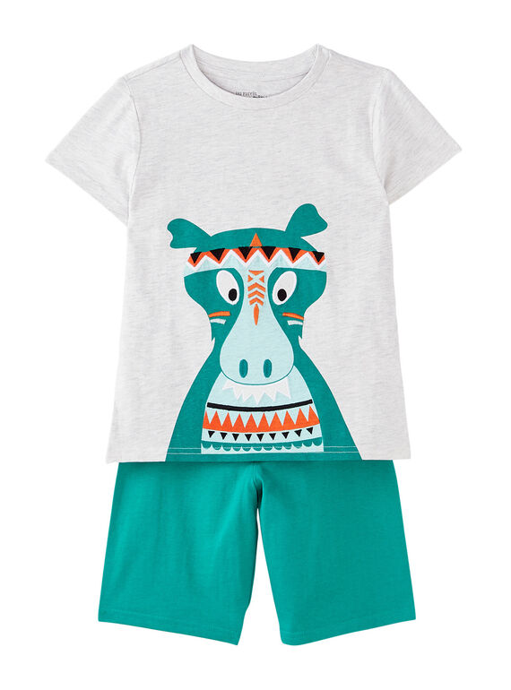 Grau chinierter und grüner kurzer Kinderpyjama für Jungen, mit Dinosaurier JEGOPYCINDI / 20SH12UAPYJJ920