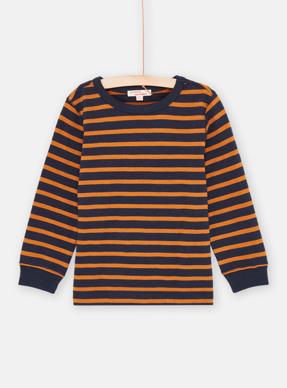 Blaues und braunes T-Shirt mit Streifenmuster für Jungen SOJOTIRIB2 / 23W902F2TML809