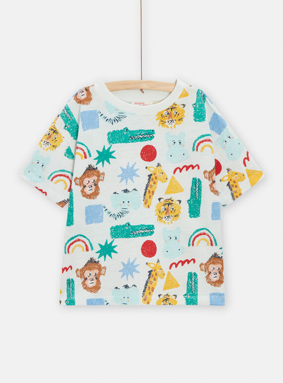 Jungen-T-Shirt in Ecru mit Tierprint TOCLUTI3 / 24S902O5TMC002