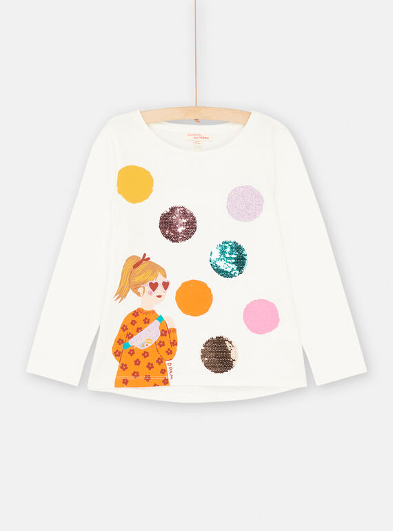 T-Shirt in Ecru mit magischen Pailletten für Mädchen SAVERTEE3 / 23W901J4TML001