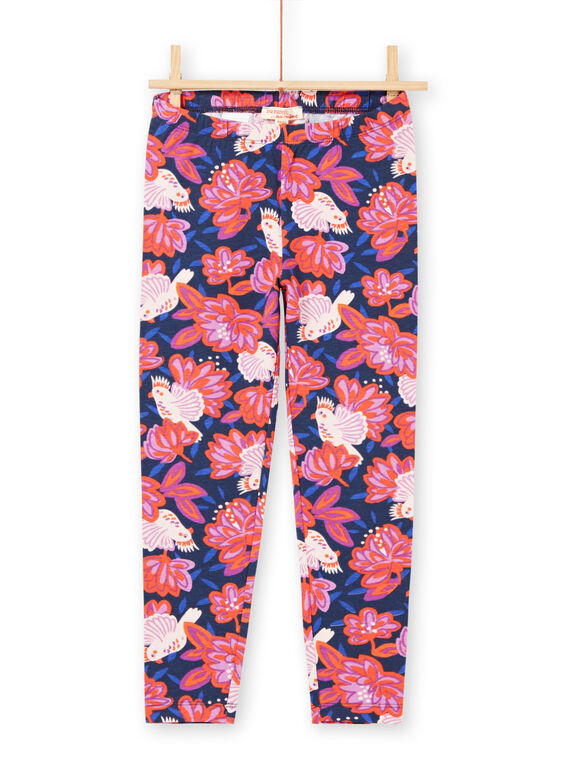 Marineblaue Leggings für Baby-Mädchen mit Vogel- und Blumendruck MYAPALEG / 21WI01H1CALC205