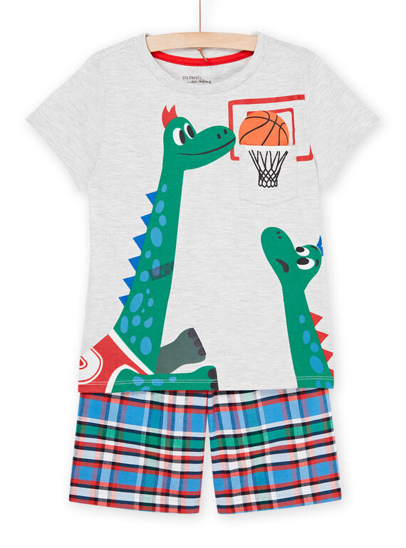 Grau melierter Pyjama mit Basketball spielenden Dinosauriern REGOPYCBAS / 23SH12H2PYJJ922
