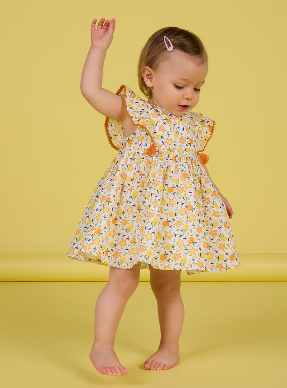 Baby Mädchen weißes und gelbes Kleid NIHOROB2 / 22SG09T2ROB000