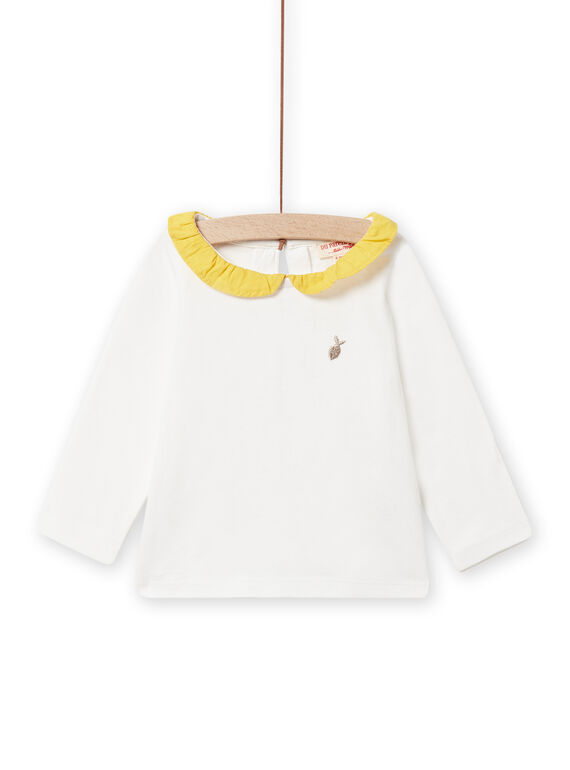 Baby Mädchen ecru mimosengelbes Rüschenkragen-T-Shirt NIJOBRA1 / 22SG0974BRA001