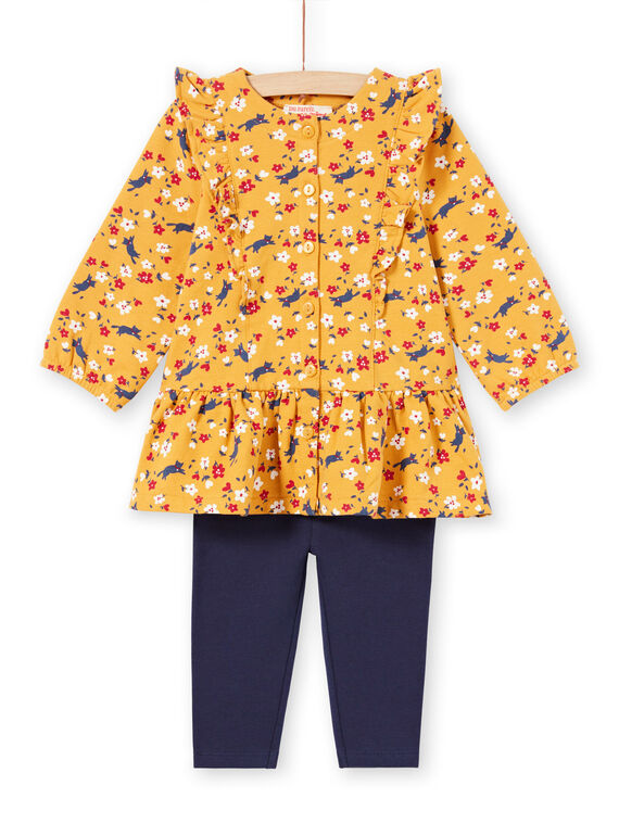 Baby Mädchen Senf Gelb Floral Print Kleid & Marineblau Leggings MIMIXENS / 21WG09J1ENSB106