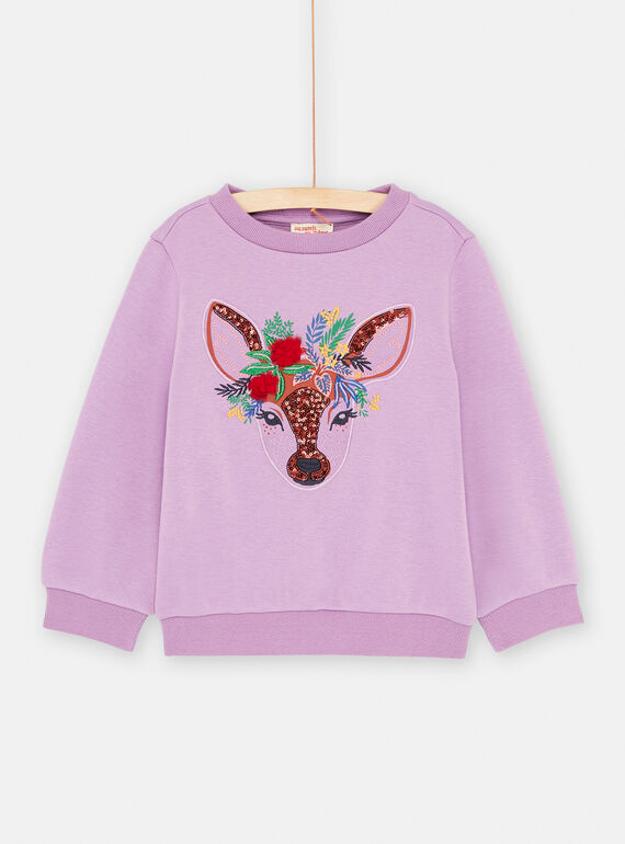 Violettes Sweatshirt mit Reh-Motiv für Mädchen SAKHOSWEA / 23W901Q1SWEH708